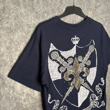 Load image into Gallery viewer, Attitude Gold Navy Fleur De Lis Shield Y2K Gothic Top, Size L