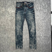 Load image into Gallery viewer, Evisu Blue Red Stitch Acid Wash Y2K Grunge 2000s Ripped Jeans, Waist 28
