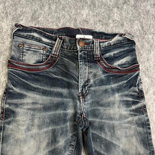 Load image into Gallery viewer, Evisu Blue Red Stitch Acid Wash Y2K Grunge 2000s Ripped Jeans, Waist 28
