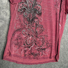Load image into Gallery viewer, Maurices Pink Diamante Fleur De Lis &amp; Baroque Corset Sleeve Grunge Top, Size XXL
