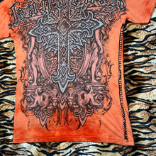 Load image into Gallery viewer, Gothic Cross Orange Grunge Y2K Cyber Tribal 2000s Emo Scene Top, Size Medium
