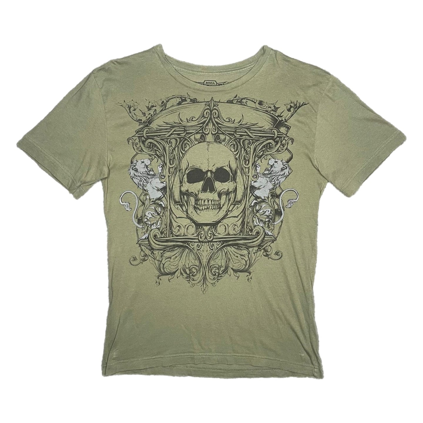 MMA Elite Khaki Gothic Skull Grunge 2000s Top, Size Medium