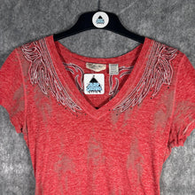 Load image into Gallery viewer, Y2K Miss Me Wing Rhinestone Burnout V-Neck Tee Red, Size L

