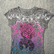 Load image into Gallery viewer, In Vein Y2K Grey Pink Mcbling Rose 2000s Top, Size Medium
