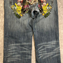 Load image into Gallery viewer, Christian Audigier Embroidered Skull Y2K 2000s Vintage Jeans, Waist 34
