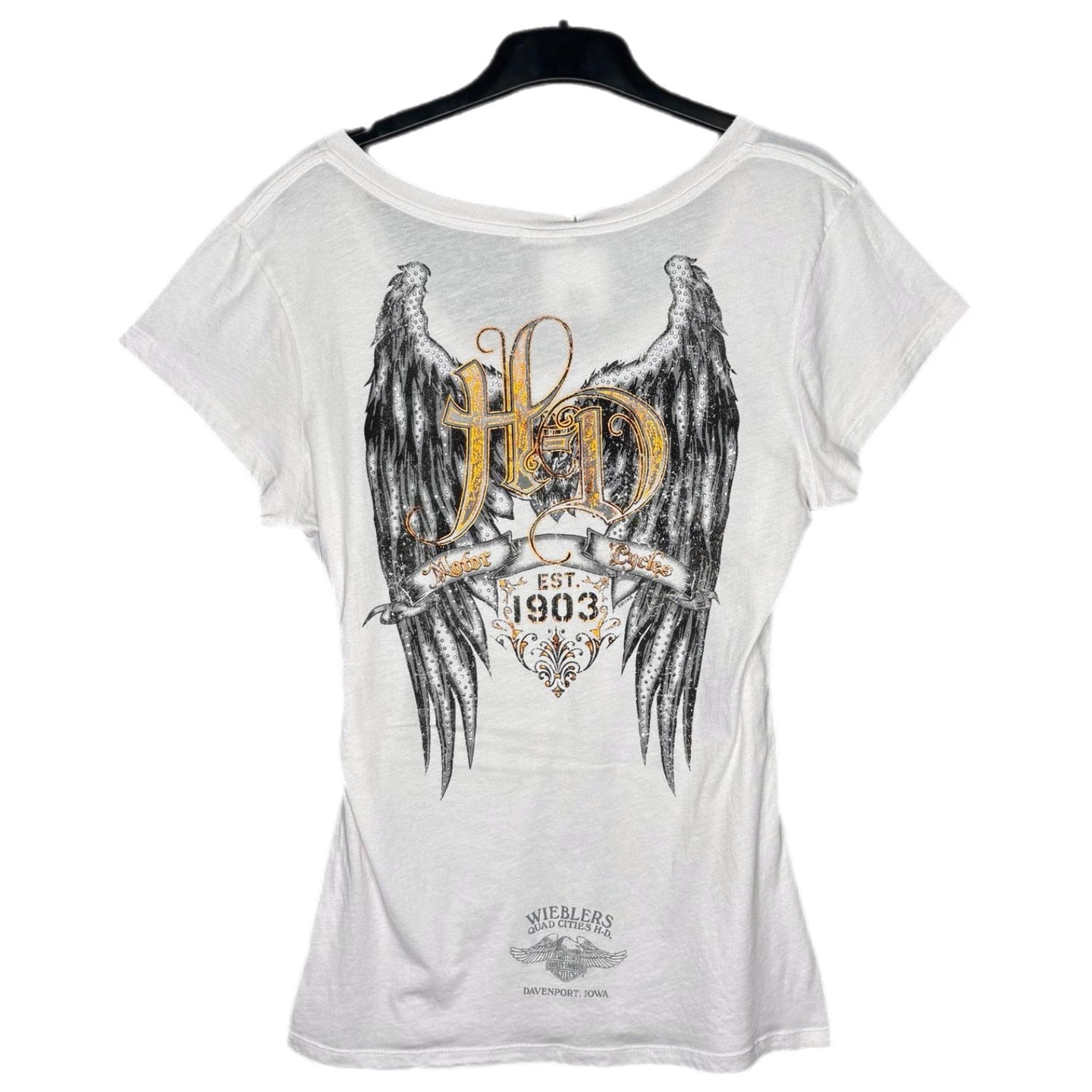 Harley Davidson Angel Wing White Grunge Y2K Top, Size L