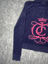 Load image into Gallery viewer, Y2K Mcbling Juicy Couture Purple Pink Rhinestone Zip Up Hoodie, Size Medium
