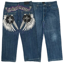 Load image into Gallery viewer, Capricious Gothic Angel Wing Blue Grunge Thin Jeans, Waist 36/ Large
