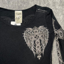 Load image into Gallery viewer, Vocal Rhinestone Mcbling Y2K Angel Wing Gothic Cross Long Sleeved Top,XS
