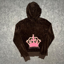 Load image into Gallery viewer, Juicy Couture Brown Y2K Velour Pink Crown Tiara Mcbling Vintage Hoodie, Size L
