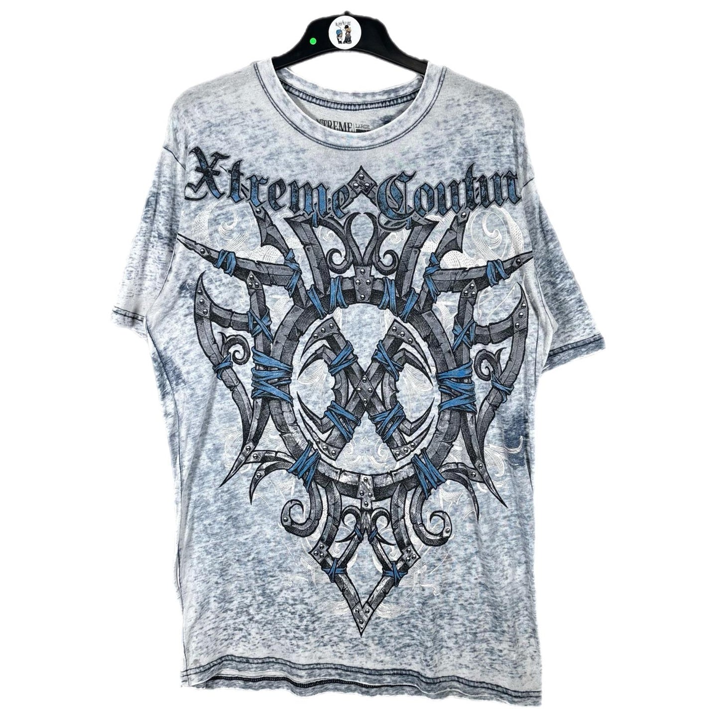 Y2K Gothic Grunge Affliction Ed Hardy Style Xtreme Couture Blue Top Size Large