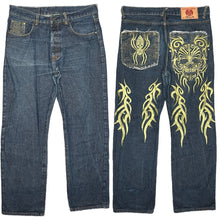 Load image into Gallery viewer, Tribal Spider RMC Red Monkey Company Japanese Embroidered Vintage Jeans, W36
