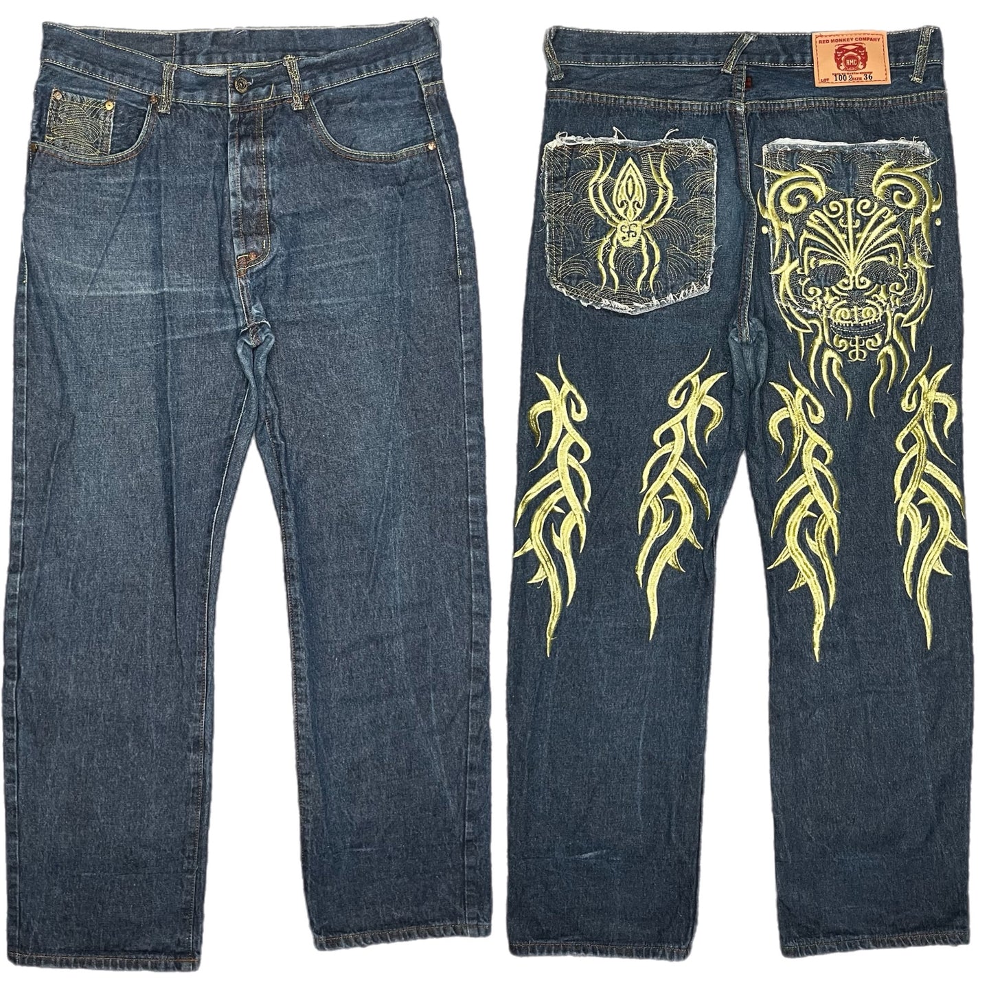 Tribal Spider RMC Red Monkey Company Japanese Embroidered Vintage Jeans, W36