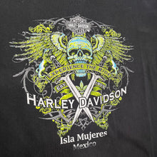 Load image into Gallery viewer, Harley Davidson Mexico Gothic Skull Black Green Grunge Vintage Top, Size XL
