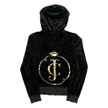 Load image into Gallery viewer, Juicy Couture Black Gold Y2K Mcbling Velour Crown 2000s Hoodie, Size Large
