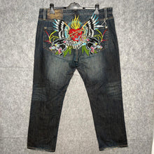 Load image into Gallery viewer, Christian Audigier Sacred Heart Panther Tattoo Style Y2K Grunge Straight JeansXL
