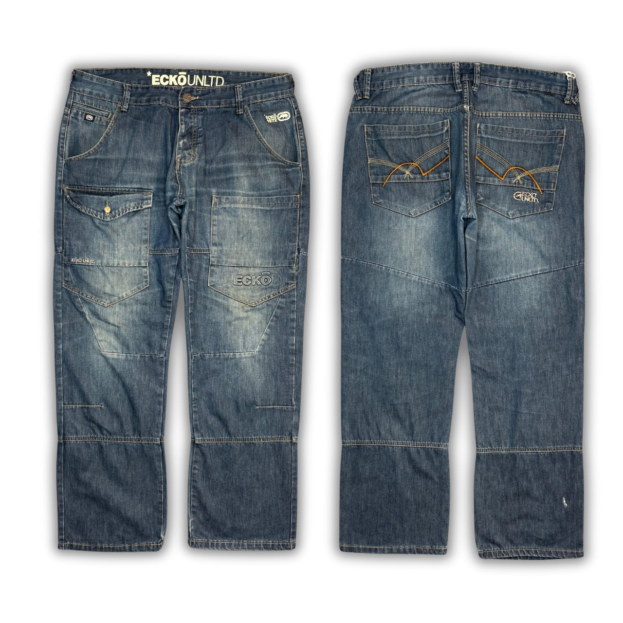 Ecko Unltd. 2000s Multi Panel Seam Line Embroidered Pocket Jeans, Size