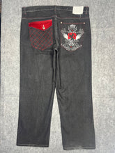 Load image into Gallery viewer, B.Denim Y2K Hiphop Embroidered Red and White Dark Wash Jeans, Size 3XL
