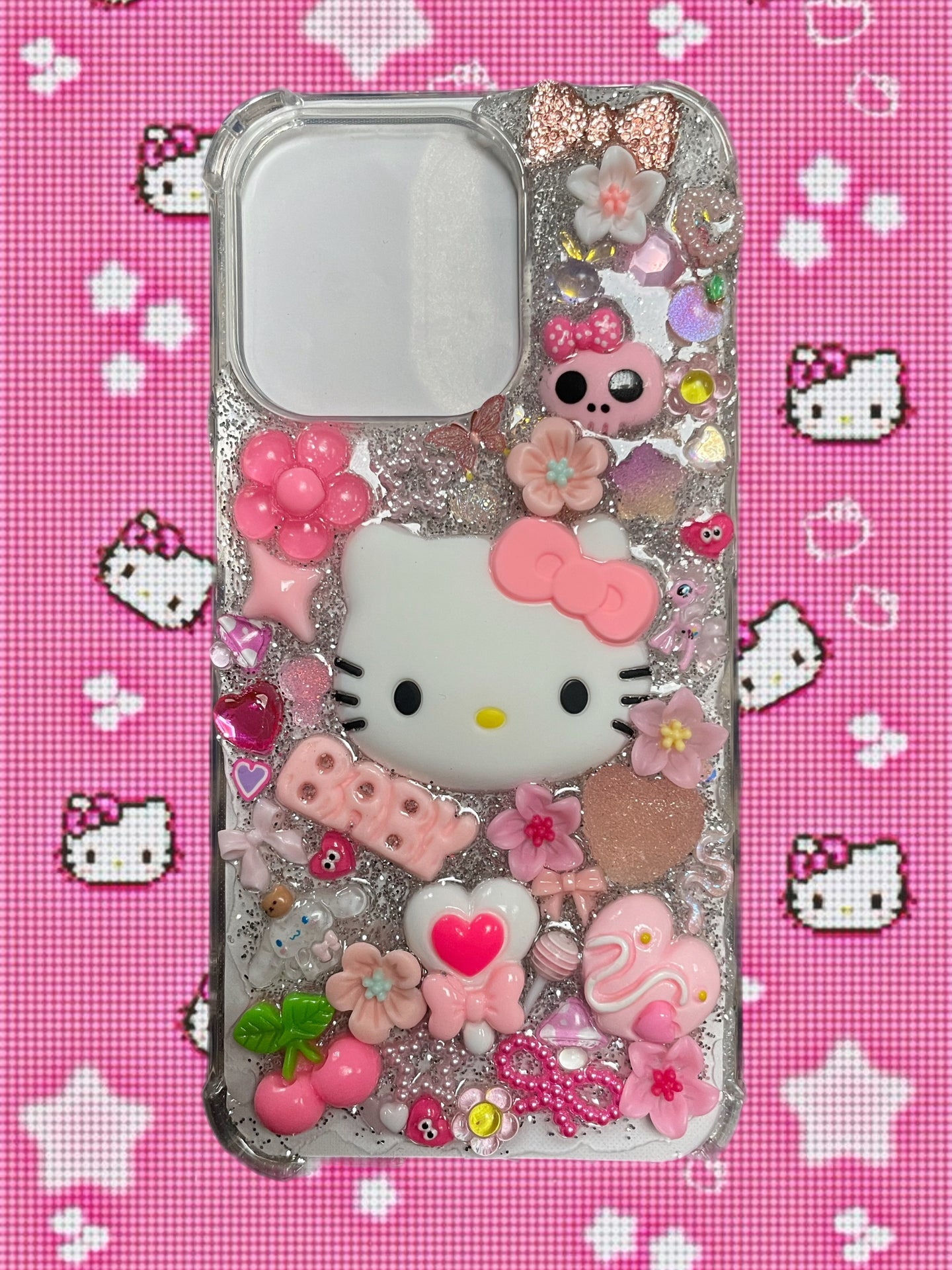 Iphone 15 Pro Hello Kitty Pink Y2K Mcbling Junk Phone Case