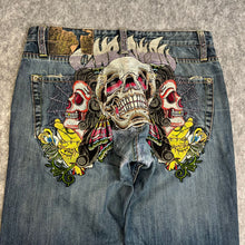 Load image into Gallery viewer, Christian Audigier Embroidered Skull Y2K 2000s Vintage Jeans, Waist 34
