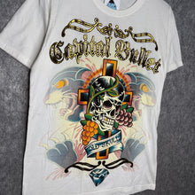 Load image into Gallery viewer, Capital Bullet White Gothic Cross Tattoo Skull Grunge Top, Size M
