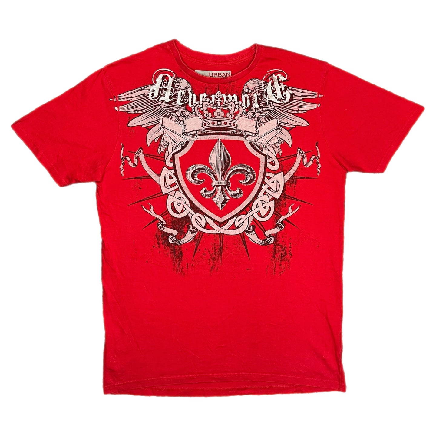 Urban Heritage Gothic Fleur De Lis Tribal Angel Wing Grunge Red Top, Size M