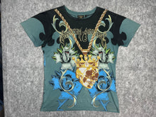 Load image into Gallery viewer, Christian Audigier Rhinestone Y2K Ed Hardy Skull Blue Vintage Top, Size Large
