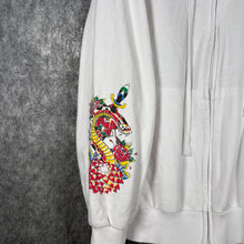 Load image into Gallery viewer, Vintage Ed Hardy Rhinestone Zip Hoodie White Graphic Tattoo Style – Size L
