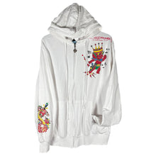 Load image into Gallery viewer, Vintage Ed Hardy Rhinestone Zip Hoodie White Graphic Tattoo Style – Size L
