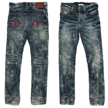 Load image into Gallery viewer, Evisu Blue Red Stitch Acid Wash Y2K Grunge 2000s Ripped Jeans, Waist 28
