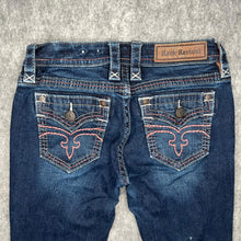 Load image into Gallery viewer, Rock Revival Red Stitch Skinny Dark Blue Y2K Mcbling 2000s Jeans, Waist 26
