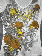 Load image into Gallery viewer, Southpole Y2K Floral Lace Gold Orange V Neck Top, Size XL
