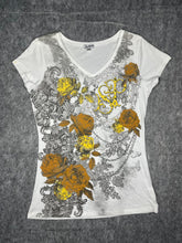 Load image into Gallery viewer, Southpole Y2K Floral Lace Gold Orange V Neck Top, Size XL
