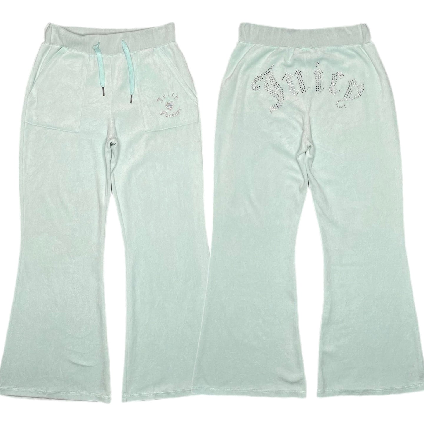 Juicy Couture Mint Y2K Flared Velour Mcbling Rhinestone Joggers, Size M