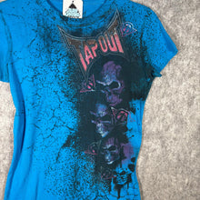 Load image into Gallery viewer, Y2K Mcbling Tapout Blue Skull Graphic Baby Tee MMA Style Size M
