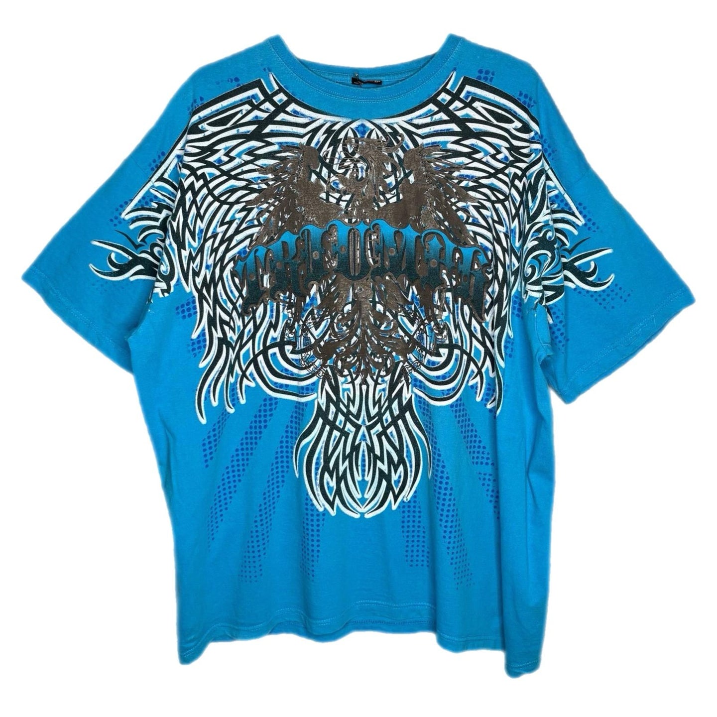 Triumph Blue Cyber Tribal Y2K Grunge Gothic Top, Size 2XL