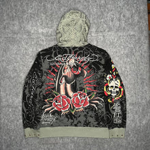 Load image into Gallery viewer, Ed Hardy Snake Rhinestone Y2K Vintage 2000s Tattoo Style Black Grey Hoodie, 2XL
