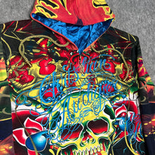 Load image into Gallery viewer, Christian Audigier Multicoloured Skull Y2K Vintage 2000s Tattoo Style Hoodie, M
