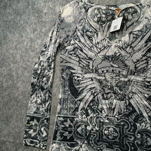 Load image into Gallery viewer, S-Twelve Grey Diamante Unique Ornate Baroque Fear Graphic Grunge Top, Size M
