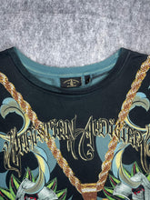 Load image into Gallery viewer, Christian Audigier Rhinestone Y2K Ed Hardy Skull Blue Vintage Top, Size Large
