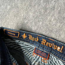 Load image into Gallery viewer, Rock Revival Red Stitch Skinny Dark Blue Y2K Mcbling 2000s Jeans, Waist 26
