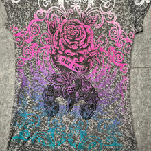 Load image into Gallery viewer, In Vein Y2K Grey Pink Mcbling Rose 2000s Top, Size Medium
