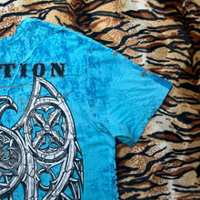 Load image into Gallery viewer, Affliction Blue Cyber Tribal Angel Wing Y2K 2000s Grunge Top, Size Large
