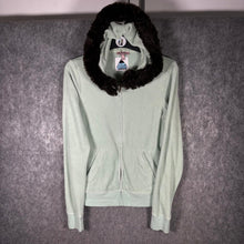 Load image into Gallery viewer, Juicy Couture Mint Velour Hoodie Reworked Fur Hood Y2K Large
