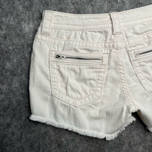Load image into Gallery viewer, Miss Me White Zipper Pocket Distressed Hem Y2K Mid~Rise Mini Shorts, Waist 30
