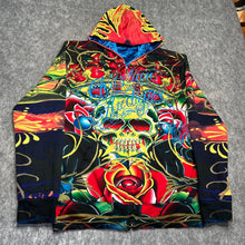 Load image into Gallery viewer, Christian Audigier Multicoloured Skull Y2K Vintage 2000s Tattoo Style Hoodie, M
