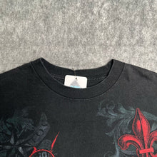 Load image into Gallery viewer, MMA Elite 2000s Gothic Black &amp; Red Skulls n Baroque Print Top, Size
