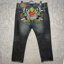 Load image into Gallery viewer, Christian Audigier Sacred Heart Panther Tattoo Style Y2K Grunge Straight JeansXL
