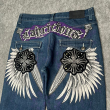 Load image into Gallery viewer, Capricious Gothic Angel Wing Blue Grunge Thin Jeans, Waist 36/ Large
