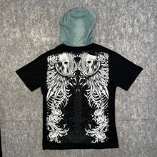 Load image into Gallery viewer, MMA Elite Hooded Black White Y2K Gothic Skull Top, Size Large
